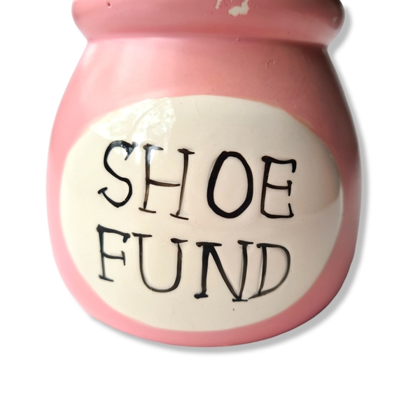 Cutest SHOE FUND Pink Money Jar w Cork Lid - Picture 2 of 8